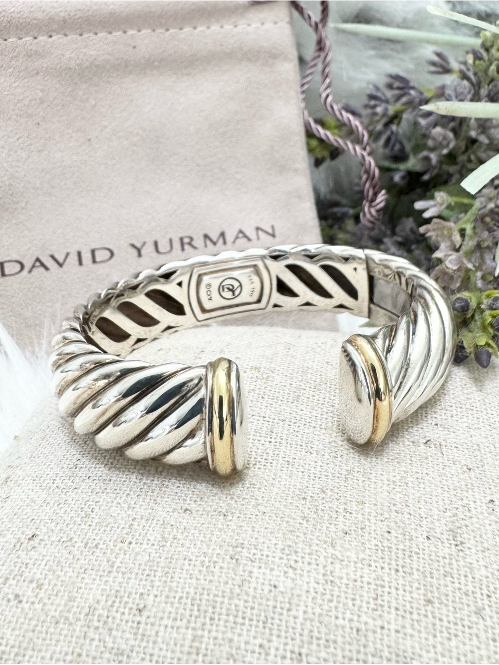 David Yurman Waverly .925 18K Gold Sculpted Cable Cuff Bracelet Sz M